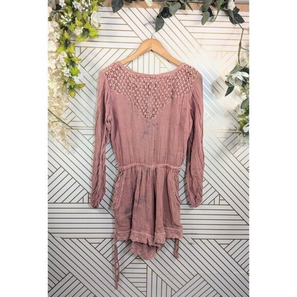 Jen's Pirate Booty Women's Gauze Romper Shorts Long Sleeve Pink Crotchet Size SM - Picture 1 of 13